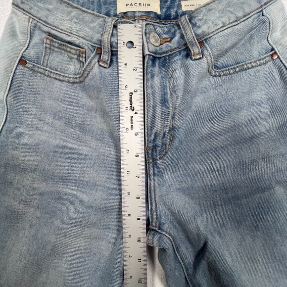 PacSun Womens Blue Jeans Size 24 x 23 Mom Jean Raw Hem Light Wash Two Tone Denim - Picture 13 of 13